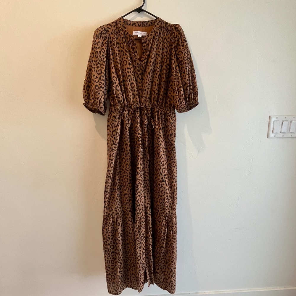 Emerson Frye India Collection puff sleeve, Leopard dress size L